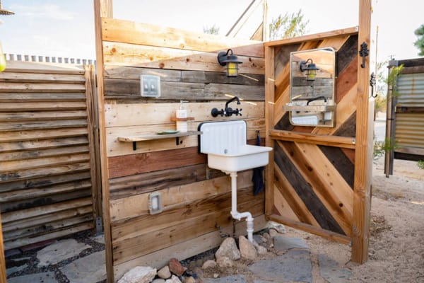 Joshua Tree Glamping Hangout view of Sower area with sink