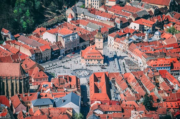 Brasov romania Main Square from overhead