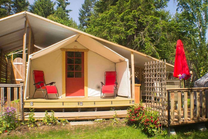 Luxury Camping on Salt Spring Island BC 8 Camping Salt Spring Island at Gallery Glamp view of the tent with porch and covered area over tent